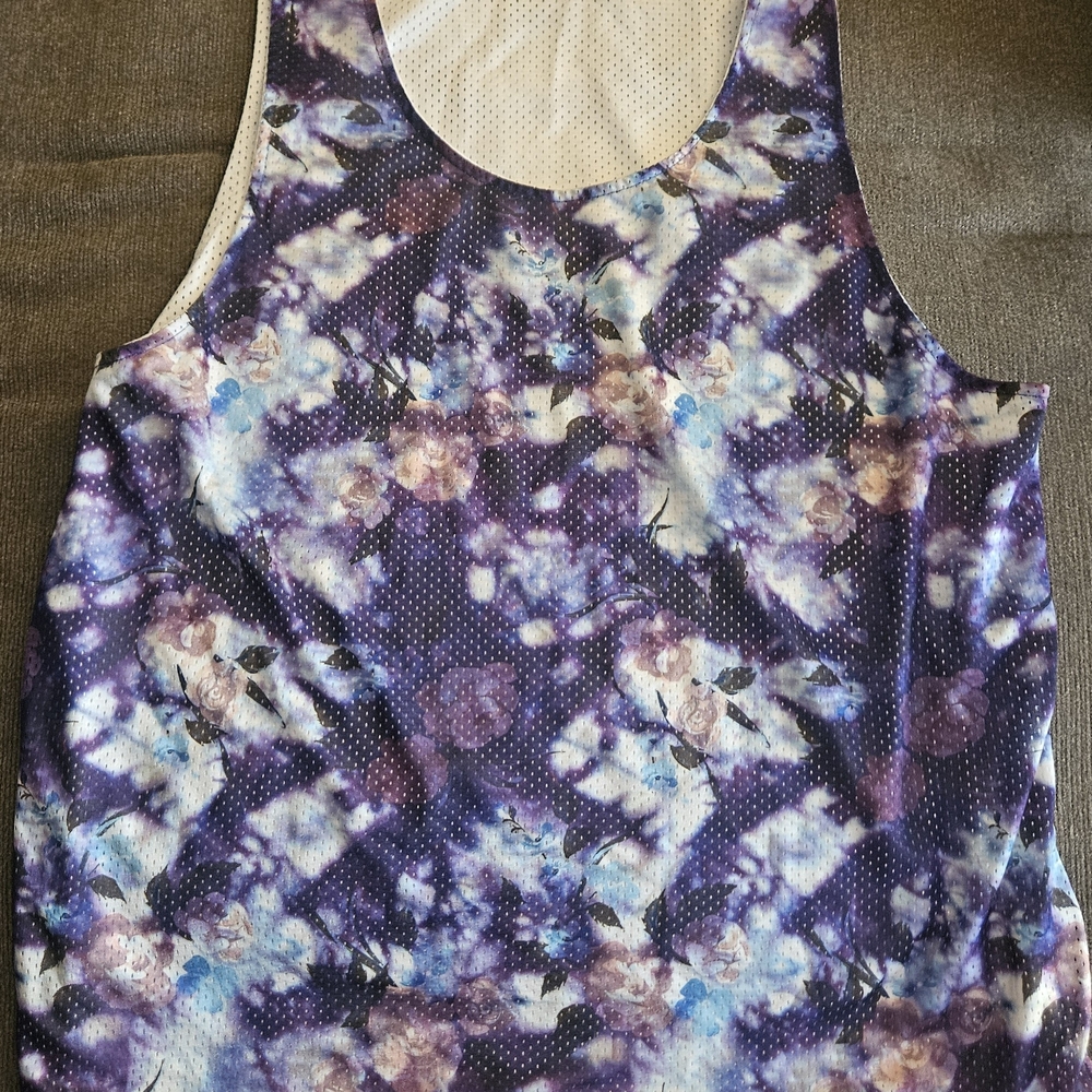 Purple Floral Mesh Tank Top